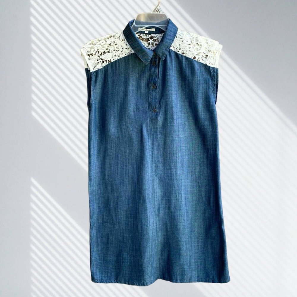 Standards & Practices Women's Sleeveless Shirt Mini Dress Lace Trim Size S